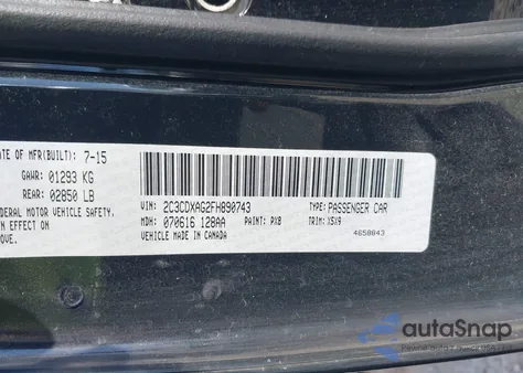 2015 Dodge Charger Police из США, поврежденный, VIN 2C3CDXAG2FH890743